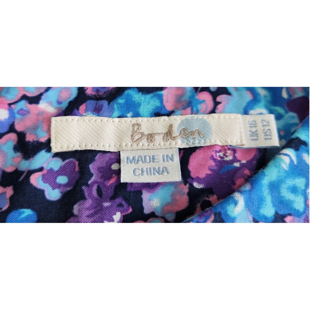 Boden Blue Purple Floral Silk Blend Sleeveless Button Back Blouse Top US 12 - Picture 5 of 6